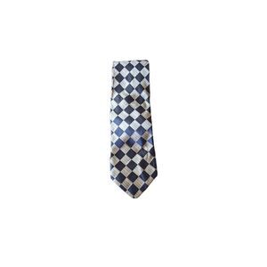 NWT John W. Nordstrom blue gold gray diamond plaid pattern 100% silk tie
